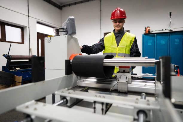 an engineer is cheack a conveyor belt quality -qc